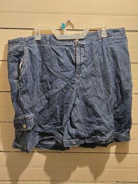 Kate Hill Shorts Womens 22W Denim Cargo Blue Button Fly Belt Loops Pockets